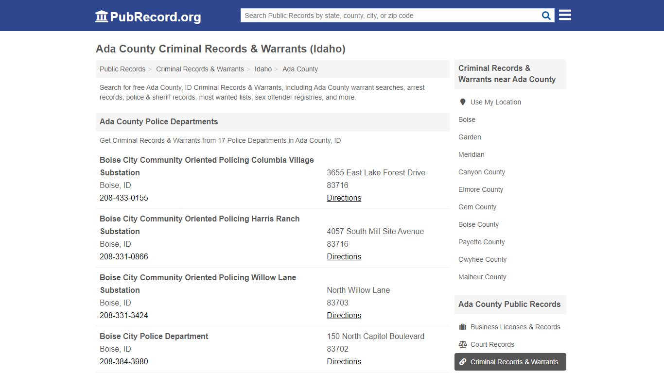 Ada County Criminal Records & Warrants (Idaho) - PubRecord.org